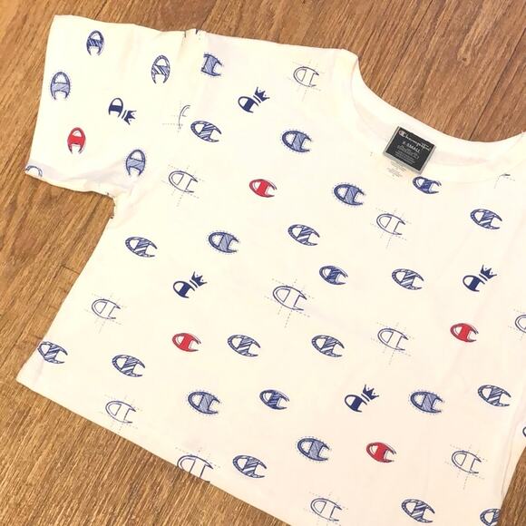 Champion White, Blue, and Red Short Sleeve Cropped Shirt Size XS - Picture 2 of 7